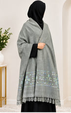 Salampur Pure Wool Shawl – Greenish Floral Embroidered