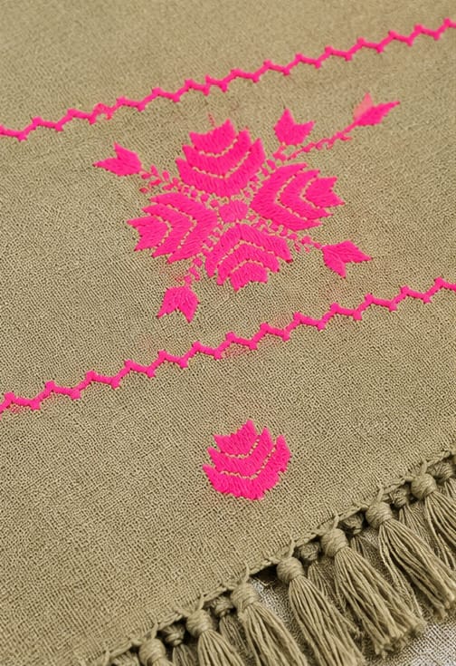 Salampur Pure Wool Shawl – Pink Floral Embroidered