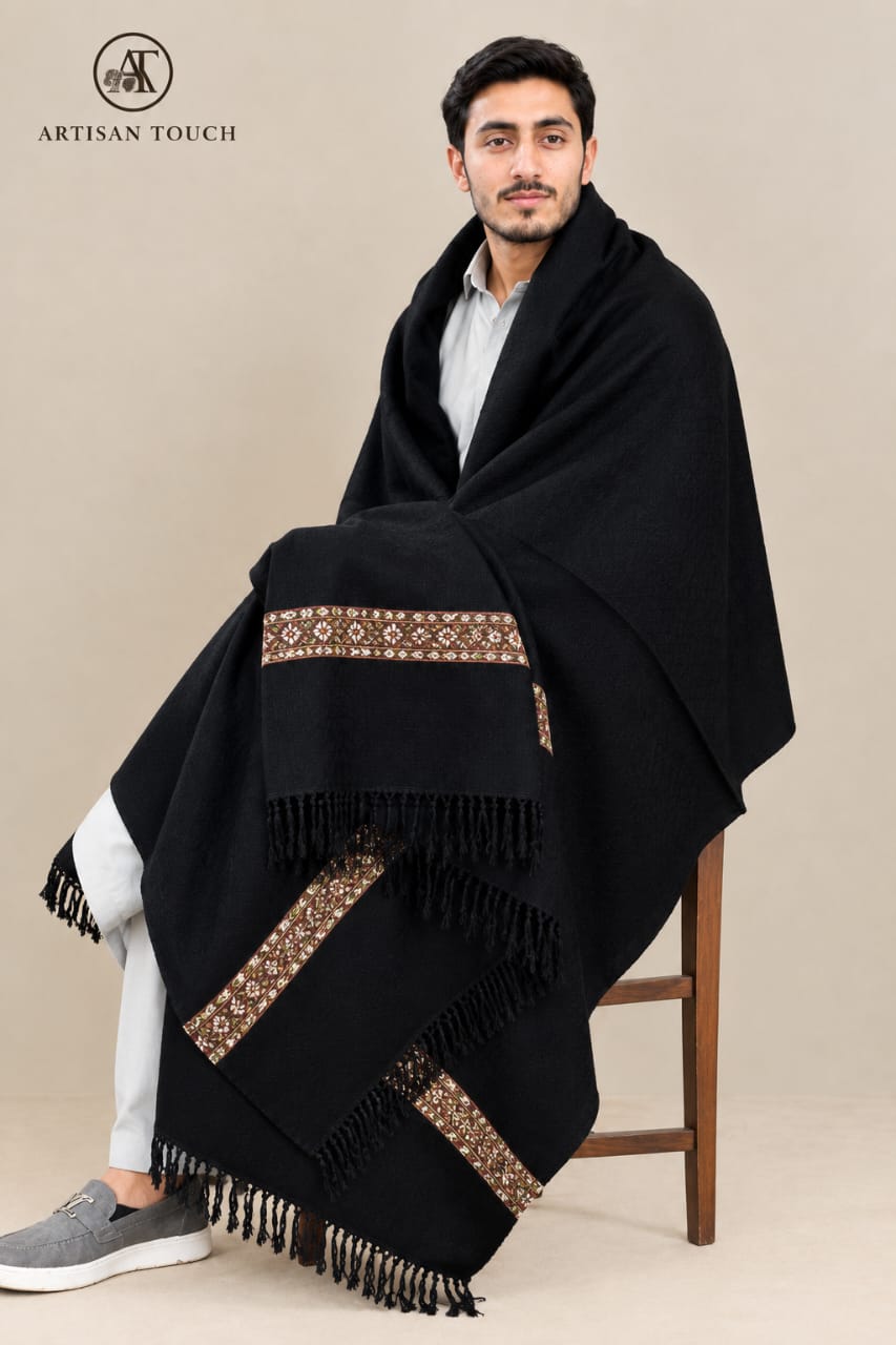 Pure Black Wool Shawl (Salampur Swat)